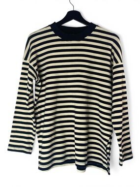 POSSE  Striped Long Sleeve Boxy Top in Black and Natural Crew Neck size M
